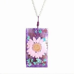 Purple Pink Floral orgonite necklace with turquoise and strawberry quartz New
